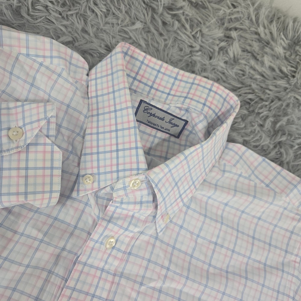 Etonford Image Men's Pink & Blue Check Button-Down Dress Shirt
